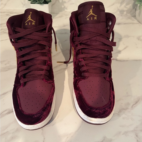 Jordan Maroon and Gold High-Top Sneakers - Picture 3 of 6
